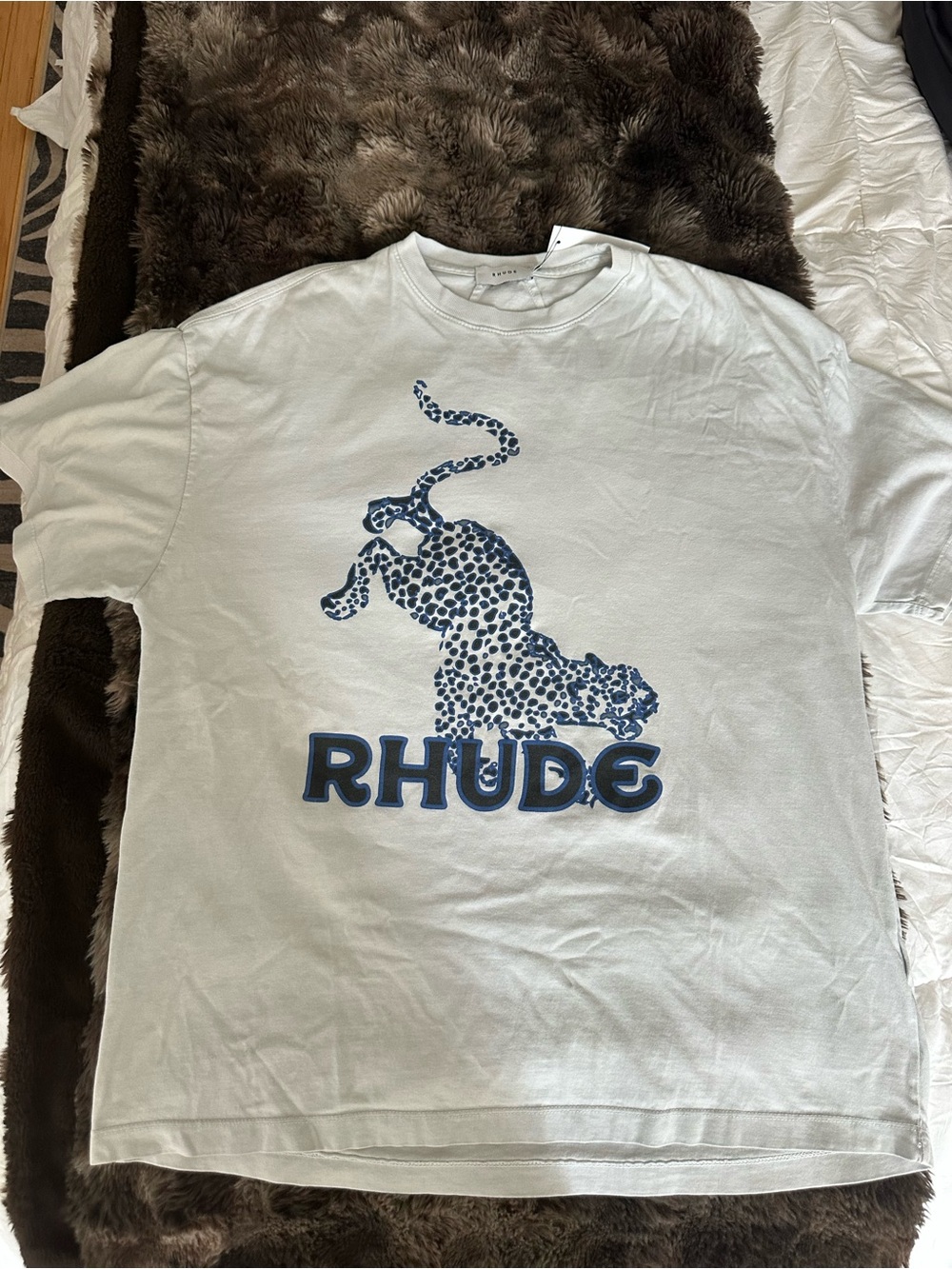 Rhude blue-gray leopard graphic tee